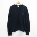 L★古着 ラコステ LACOSTE アイゾッド 長袖 ブランド セーター メンズ 90年代 90s ワンポイントロゴ Vネック USA製 紺 ネイビー 23sep27 中古 ニット トップス