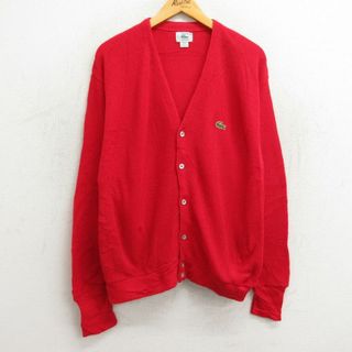 ラコステ(LACOSTE)のXL★古着 ラコステ LACOSTE IZOD 長袖 ブランド セーター メンズ 90年代 90s ワンポイントロゴ 大きいサイズ USA製 赤 レッド 23sep27 中古 ニット トップス(ニット/セーター)