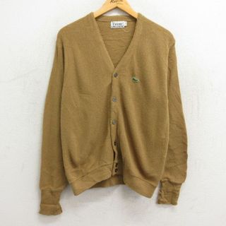 ラコステ(LACOSTE)のM★古着 ラコステ LACOSTE IZOD 長袖 ブランド ニット カーディガン メンズ 80年代 80s 濃ベージュ カーキ 23sep27 中古 トップス(カーディガン)