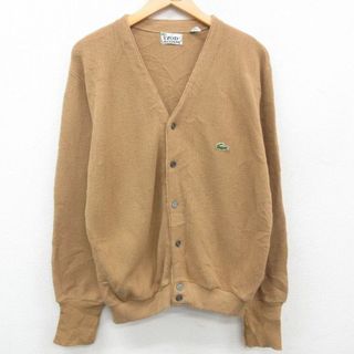 ラコステ(LACOSTE)のL★古着 ラコステ LACOSTE IZOD 長袖 ブランド ニット カーディガン メンズ 80年代 80s ワンポイントロゴ アクリル Vネック 茶 ブラウン 23sep27 中古 トップス(カーディガン)