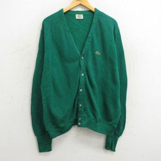 ラコステ(LACOSTE)のXL★古着 ラコステ LACOSTE IZOD 長袖 セーターブランド ニット カーディガン メンズ 90年代 90s ワンポイントロゴ USA製 緑 グリーン 23sep27 中古 トップス(カーディガン)