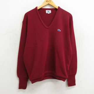 ラコステ(LACOSTE)のL★古着 ラコステ LACOSTE IZOD 長袖 ブランド セーター メンズ 90年代 90s ワンポイントロゴ Vネック エンジ 23sep28 中古 ニット トップス(ニット/セーター)