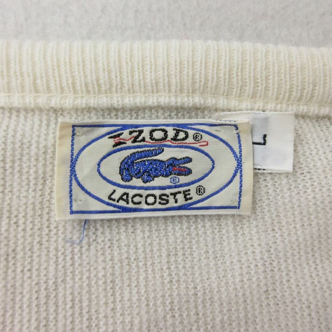 LACOSTE(ラコステ)のXL★古着 ラコステ LACOSTE IZOD 長袖 ブランド セーター メンズ 90年代 90s ワンポイントロゴ アクリル Vネック 白 ホワイト 23sep28 中古 ニット トップス メンズのトップス(ニット/セーター)の商品写真