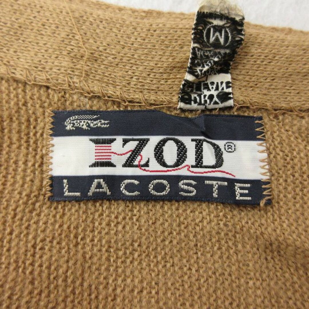 LACOSTE(ラコステ)のM★古着 ラコステ LACOSTE IZOD 長袖 ニット カーディガン メンズ 70年代 70s ワンポイントロゴ アクリル Vネック ベージュ カーキ 【spe】 23sep29 中古 トップス メンズのトップス(カーディガン)の商品写真