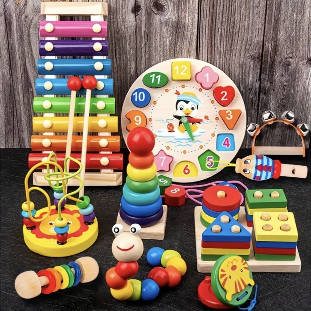 新品 10個セット 赤ちゃん おもちゃ まとめ売り 木のおもちゃ 楽器 知育玩具 キッズ/ベビー/マタニティのおもちゃ(知育玩具)の商品写真