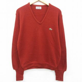 ラコステ(LACOSTE)のM★古着 ラコステ LACOSTE IZOD 長袖 ブランド セーター メンズ 80年代 80s ワンポイントロゴ アクリル Vネック 茶 ブラウン 23oct03 中古 ニット トップス(ニット/セーター)