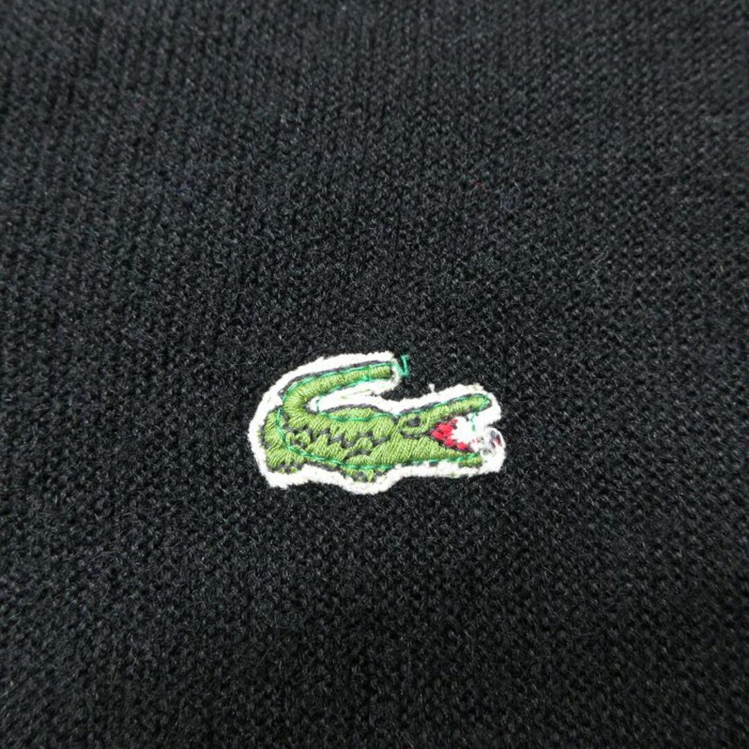 LACOSTE(ラコステ)のL★古着 ラコステ LACOSTE IZOD 長袖 ブランド セーター メンズ 80年代 80s ワンポイントロゴ アクリル Vネック 黒 ブラック 23oct03 中古 ニット トップス メンズのトップス(ニット/セーター)の商品写真