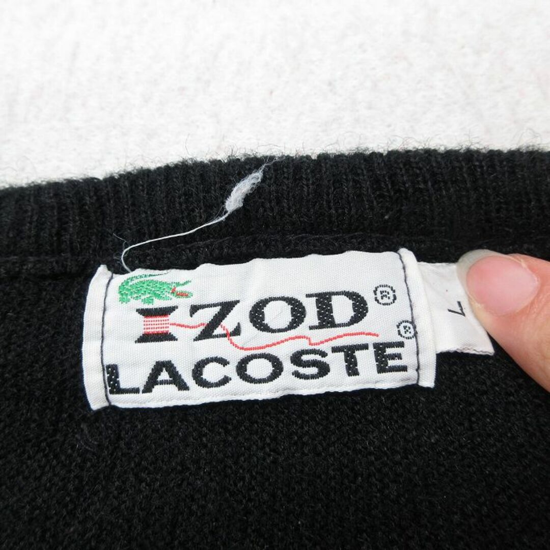 LACOSTE(ラコステ)のL★古着 ラコステ LACOSTE IZOD 長袖 ブランド セーター メンズ 80年代 80s ワンポイントロゴ アクリル Vネック 黒 ブラック 23oct03 中古 ニット トップス メンズのトップス(ニット/セーター)の商品写真