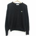 L★古着 ラコステ LACOSTE IZOD 長袖 ブランド セーター メンズ 80年代 80s ワンポイントロゴ アクリル Vネック 黒 ブラック 23oct03 中古 ニット トップス