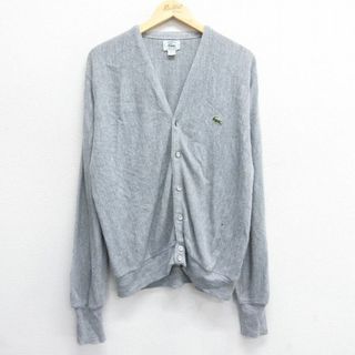 ラコステ(LACOSTE)のXL★古着 ラコステ LACOSTE IZOD 長袖 ブランド ニット カーディガン メンズ 90年代 90s ワンポイントロゴ アクリル Vネック USA製 グレー 23oct03 中古 トップス(カーディガン)