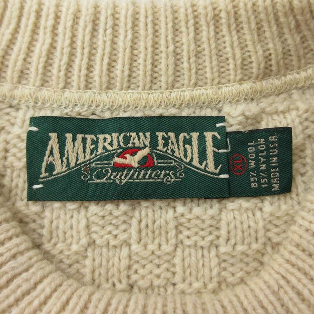 American Eagle(アメリカンイーグル)のXL★古着 アメリカンイーグル American Eagle 長袖 セーター 90年代 90s ウール クルーネック USA製 生成り他 【spe】 23oct03 中古 メンズ ニット トップス メンズのトップス(ニット/セーター)の商品写真