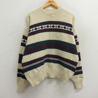 アメリカンイーグル(American Eagle)のXL★古着 アメリカンイーグル American Eagle 長袖 セーター 90年代 90s ウール クルーネック USA製 生成り他 【spe】 23oct03 中古 メンズ ニット トップス(ニット/セーター)