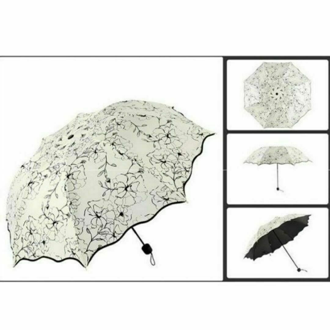 かわいい 日傘 晴雨兼用 折り畳み傘 軽量 撥水 紫外線 花柄 ブラック レディースのファッション小物(傘)の商品写真