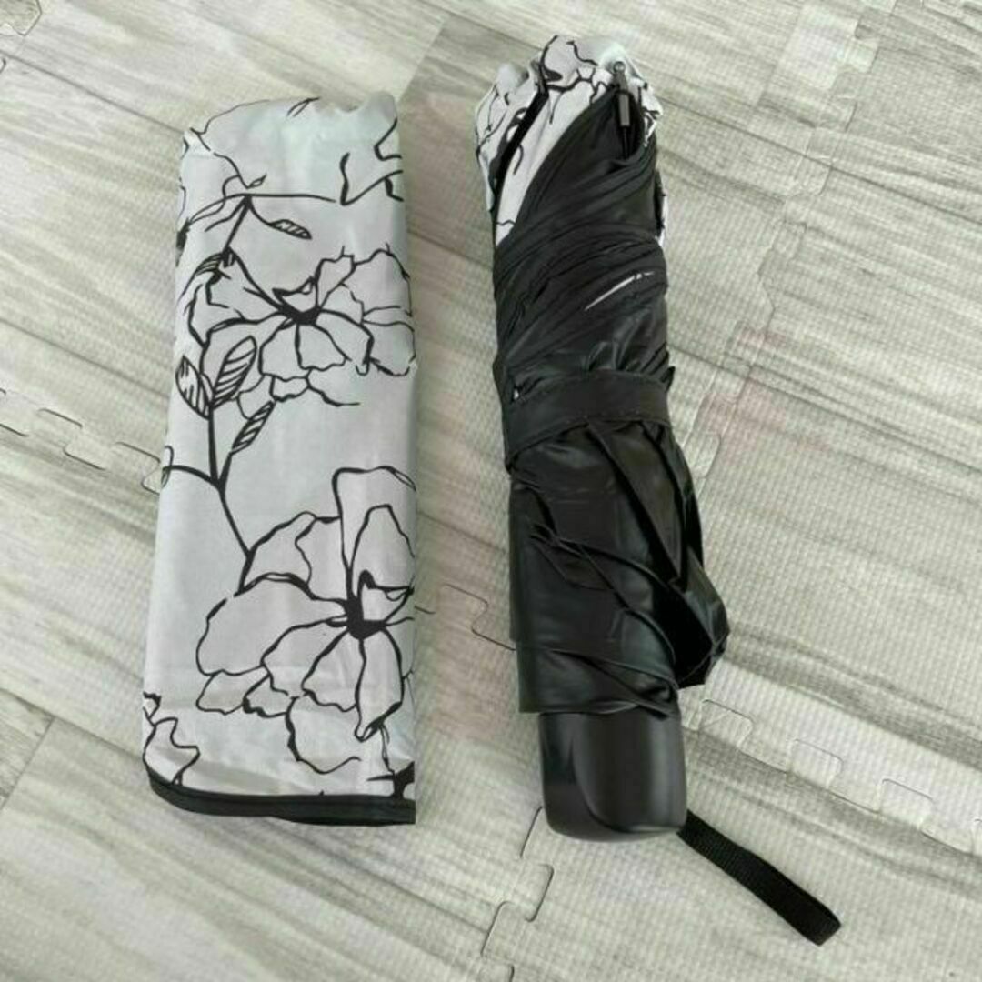 かわいい 日傘 晴雨兼用 折り畳み傘 軽量 撥水 紫外線 花柄 ブラック レディースのファッション小物(傘)の商品写真