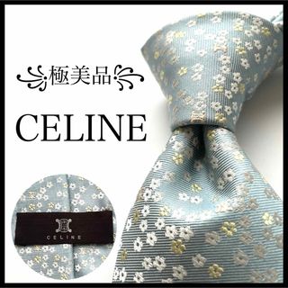 セリーヌ(celine)の꧁極美品꧂ セリーヌ ネクタイ マカダム柄 トリオンフ 花柄 ブルー 光沢(ネクタイ)