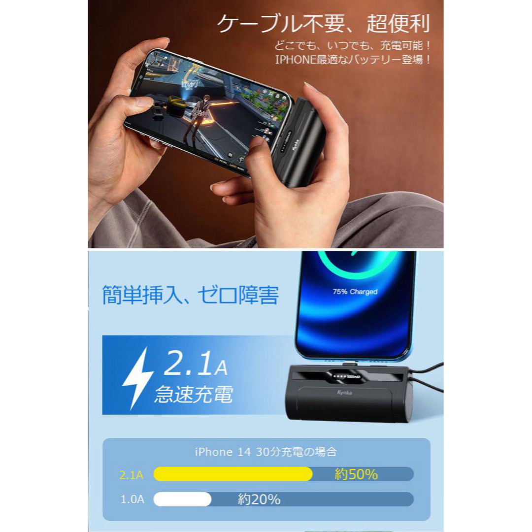 お出かけの必需品❣️ モバイルバッテリー 小型 軽量 5000mAh 大容量 スマホ/家電/カメラのスマートフォン/携帯電話(バッテリー/充電器)の商品写真