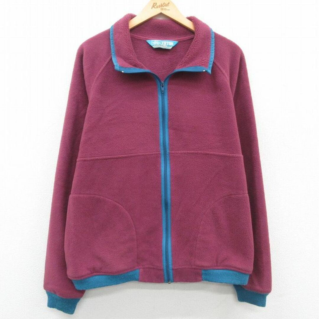 WOOLRICH(ウールリッチ)の古着 ウールリッチ WOOLRICH 長袖 フリース ジャケット レディース 90年代 90s 大きいサイズ ラグラン USA製 エンジ他 23oct12 中古 アウター ジャンパー ブルゾン レディースのジャケット/アウター(ロングコート)の商品写真