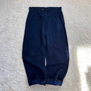 【美品】45R リネン108% 908 ベイカー パンツ　インディゴ　ワイド　紺