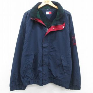 トミーヒルフィガー(TOMMY HILFIGER)のXL★古着 トミーヒルフィガー TOMMY HILFIGER 長袖 ブランド ナイロン セーリング ジャケット メンズ 90年代 90s 大きいサイズ 紺他 ネイビー 内側フリース 23oct06 中古 アウター(ダッフルコート)