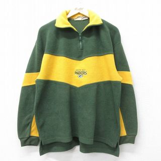 L★古着 長袖 ハーフジップ フリース トップス メンズ 90年代 90s NFL グリーンベイパッカーズ ツートンカラー 緑他 グリーン アメフト スーパーボウル 23oct07 中古 アウター(ダッフルコート)