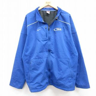 ナイキ(NIKE)のXL★古着 ナイキ NIKE 長袖 ジャケット メンズ 00年代 00s ワンポイントロゴ 大きいサイズ ラグラン 青 ブルー 内側フリース 23oct06 中古 アウター(ダッフルコート)