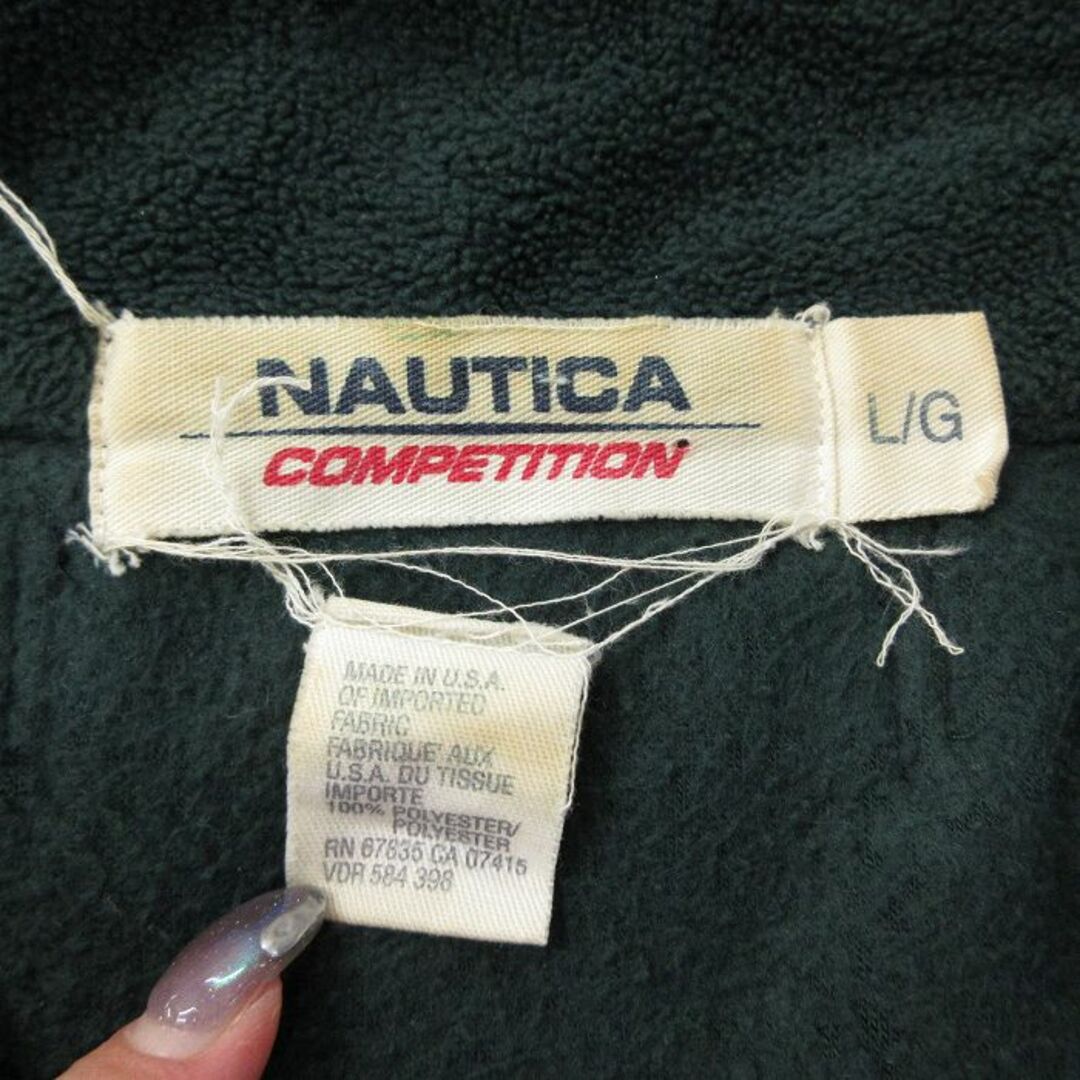 NAUTICA(ノーティカ)のL★古着 ノーティカ NAUTICA 長袖 ブランド ハーフジップ フリース ジャケット メンズ 90年代 90s COMPETITION USA製 濃緑他 グリーン 【spe】 23oct12 中古 アウター メンズのジャケット/アウター(ダッフルコート)の商品写真