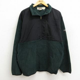 L★古着 ノーティカ NAUTICA 長袖 ブランド ハーフジップ フリース ジャケット メンズ 90年代 90s COMPETITION USA製 濃緑他 グリーン 【spe】 23oct12 中古 アウター