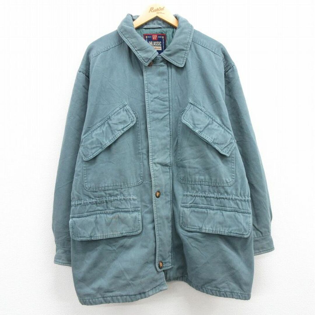 GAP(ギャップ)のXL★古着 ギャップ GAP 長袖 ジャケット メンズ 90年代 90s ロング丈 コットン 紺系 ネイビー 内側キルティング 【spe】 23oct14 中古 アウター ジャンパー ブルゾン メンズのジャケット/アウター(ダッフルコート)の商品写真