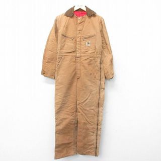 W33★古着 カーハート Carhartt 長袖 ツナギ メンズ 80年代 80s ダック地 茶 ブラウン 内側キルティング 23oct07 中古 オールインワン ボトムス