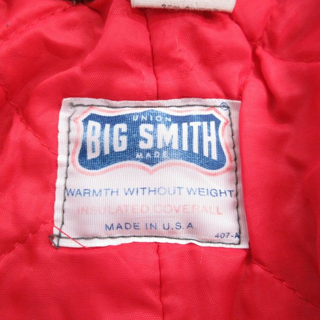 BIG SMITH(ビッグスミス)のW35★古着 ビッグスミス 長袖 ワーク ツナギ メンズ 80年代 80s USA製 濃緑 グリーン 内側キルティング 23oct13 中古 オールインワン ボトムス その他のその他(その他)の商品写真