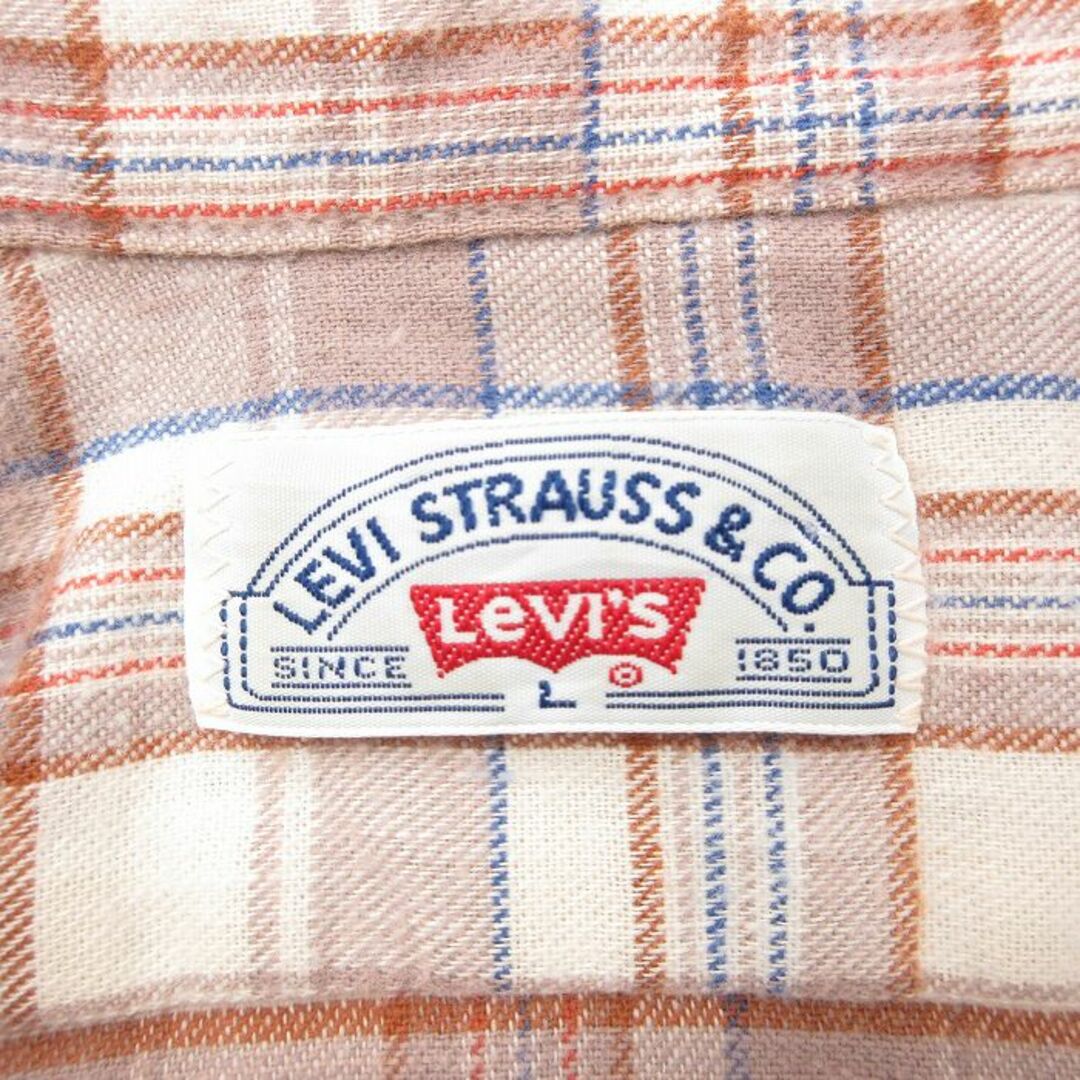 Levi's(リーバイス)のL★古着 リーバイス Levis 長袖 ブランド シャツ メンズ 80年代 80s ベージュ系 カーキ チェック 23oct09 中古 トップス メンズのトップス(シャツ)の商品写真