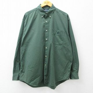 ラルフローレン(Ralph Lauren)のXL★古着 ラルフローレン Ralph Lauren 長袖 ブランド シャツ メンズ 90年代 90s ワンポイントロゴ BIG SHIRT 大きいサイズ コットン ボタンダウン 緑 グリーン 23oct12 中古 トップス(シャツ)