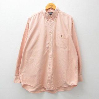 ラルフローレン(Ralph Lauren)のXL★古着 ラルフローレン Ralph Lauren 長袖 ブランド シャツ メンズ ワンポイントロゴ BIGSHIRT オックスフォード 大きいサイズ ロング丈 コットン オレンジ系 23oct14 中古 トップス(シャツ)