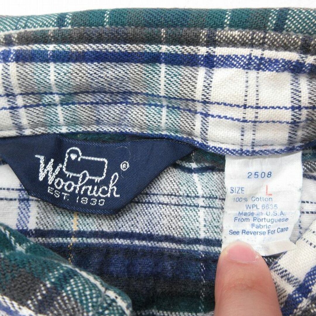 WOOLRICH(ウールリッチ)のL★古着 ウールリッチ WOOLRICH 長袖 フランネル シャツ メンズ 90年代 90s コットン USA製 緑他 グリーン チェック 23oct06 中古 トップス メンズのトップス(シャツ)の商品写真