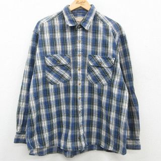 ウールリッチ(WOOLRICH)のXL★古着 ウールリッチ WOOLRICH 長袖 フランネル シャツ メンズ 00年代 00s 大きいサイズ コットン 青他 ブルー チェック 23oct09 中古 トップス(シャツ)