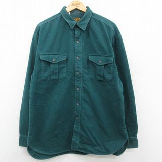 エディーバウアー(Eddie Bauer)のXL★古着 エディーバウアー 長袖 ヘビー フランネル シャツ メンズ 00年代 00s ロング丈 コットン 緑 グリーン 23oct09 中古 トップス(シャツ)