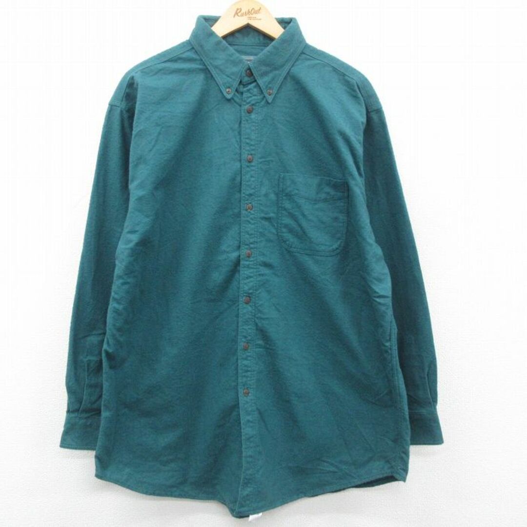 WOOLRICH(ウールリッチ)のXL★古着 ウールリッチ WOOLRICH 長袖 ヘビー フランネル シャツ メンズ 90年代 90s 大きいサイズ ロング丈 コットン ボタンダウン USA製 緑 グリーン 23oct11 中古 トップス メンズのトップス(シャツ)の商品写真