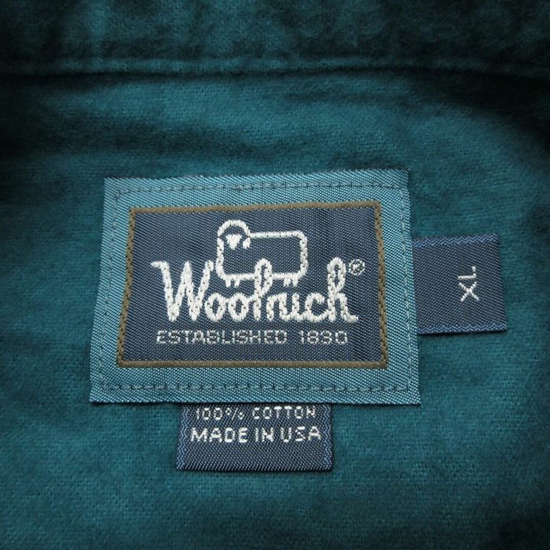 WOOLRICH(ウールリッチ)のXL★古着 ウールリッチ WOOLRICH 長袖 ヘビー フランネル シャツ メンズ 90年代 90s 大きいサイズ ロング丈 コットン ボタンダウン USA製 緑 グリーン 23oct11 中古 トップス メンズのトップス(シャツ)の商品写真