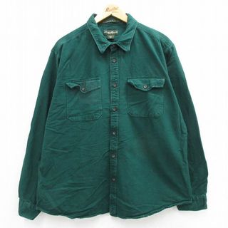 エディーバウアー(Eddie Bauer)のXL★古着 エディーバウアー 長袖 ヘビー フランネル シャツ メンズ 大きいサイズ コットン 緑 グリーン 23oct13 中古 トップス(シャツ)