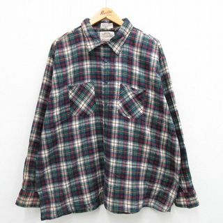 XL★古着 長袖 フランネル シャツ メンズ 90年代 90s 大きいサイズ コットン 緑他 グリーン チェック 23oct13 中古 トップス(シャツ)