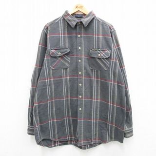 ディッキーズ(Dickies)のXL★古着 ディッキーズ Dickies 長袖 ヘビー フランネル シャツ メンズ 大きいサイズ ロング丈 コットン 濃グレー 霜降り他 チェック 23oct14 中古 トップス(シャツ)