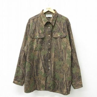 XL★古着 長袖 ハンティング シャツ メンズ 90年代 90s TREBARK 大きいサイズ ロング丈 USA製 茶 ブラウン 迷彩 23oct07 中古 トップス(シャツ)