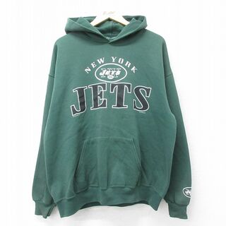 XL★古着 長袖 スウェット パーカー メンズ 90年代 90s NFL ニューヨークジェッツ 大きいサイズ 緑 グリーン アメフト スーパーボウル 23oct11 中古 スエット トレーナー トップス(パーカー)