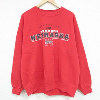 リー(Lee)のXL★古着 リー Lee 長袖 スウェット メンズ 00年代 00s ネブラスカコーンハスカーズ 大きいサイズ クルーネック 赤 レッド 23oct06 中古 スエット トレーナー トップス(パーカー)