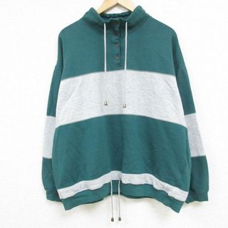 XL★古着 長袖 スウェット メンズ 90年代 90s ツートンカラー 大きいサイズ 濃緑他 グリーン 23oct09 中古 スエット トレーナー トップス(パーカー)