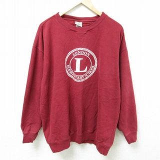 リー(Lee)のXL★古着 リー Lee 長袖 スウェット メンズ 00年代 00s ロンドン エレメンタリー スクール 大きいサイズ クルーネック 濃赤 レッド 23oct12 中古 スエット トレーナー トップス(パーカー)