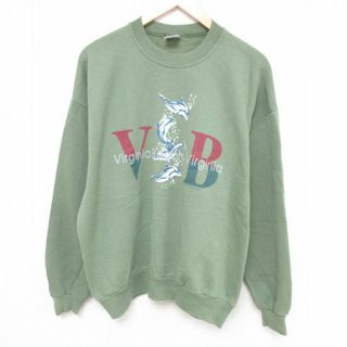 XL★古着 ジャージーズ 長袖 スウェット メンズ 90年代 90s バージニア イルカ クルーネック USA製 薄緑 グリーン 23oct14 中古 スエット トレーナー トップス(パーカー)