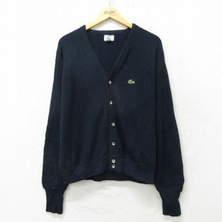 ラコステ(LACOSTE)のXL★古着 ラコステ LACOSTE 長袖 ブランド ニット カーディガン メンズ 90年代 90s ワンポイントロゴ アクリル Vネック USA製 紺 ネイビー 23oct07 中古 トップス(カーディガン)