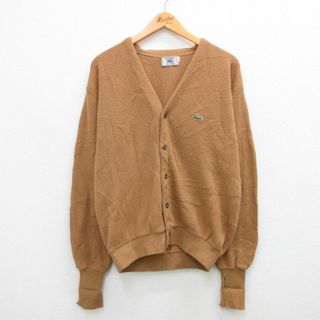 ラコステ(LACOSTE)のL★古着 ラコステ LACOSTE IZOD 長袖 ニット カーディガン メンズ 90年代 90s ワンポイントロゴ アクリル 茶 ブラウン 【spe】 23oct07 中古 トップス(カーディガン)