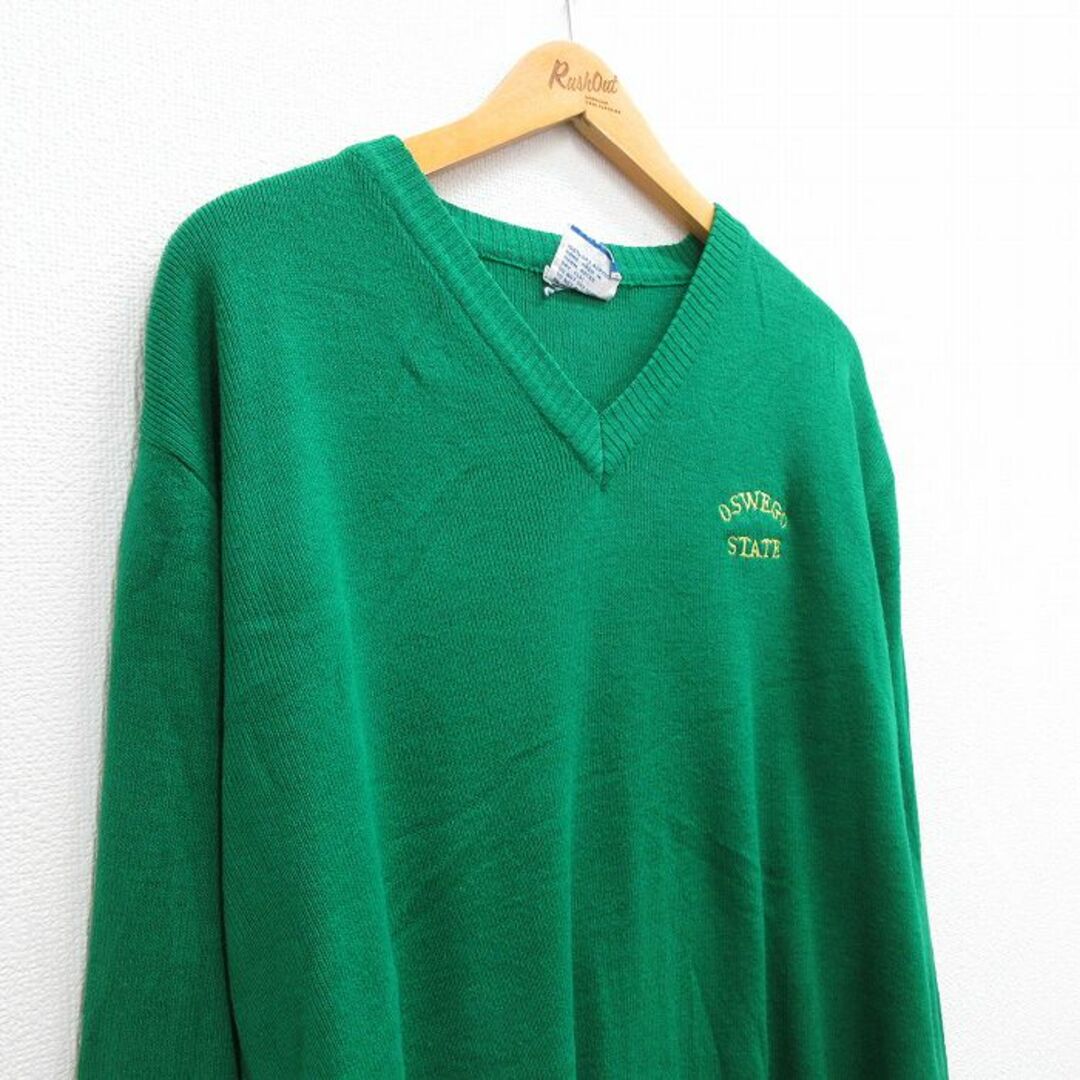 Champion(チャンピオン)のXL★古着 チャンピオン champion 長袖 セーター メンズ 90年代 90s オスウィーゴ アクリル Vネック 緑 グリーン 23oct09 中古 ニット トップス メンズのトップス(ニット/セーター)の商品写真